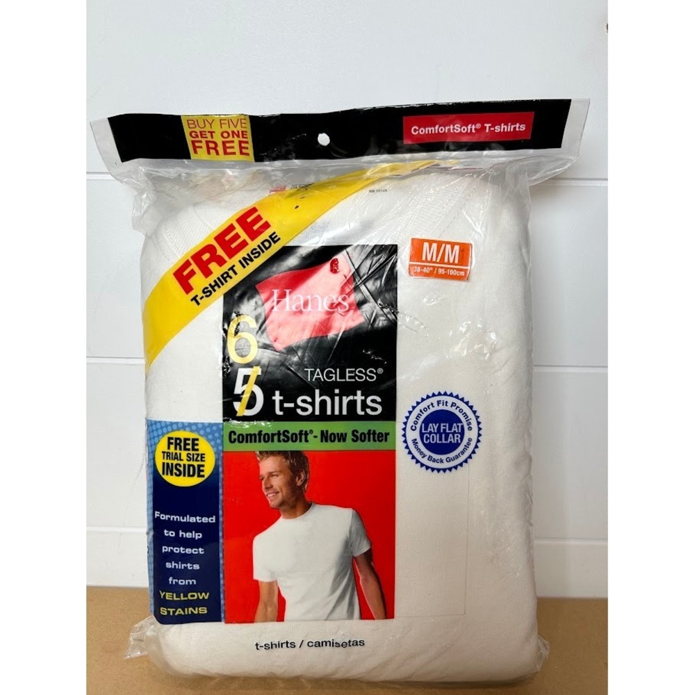 Hanes ComfortSoft Mens White Crew Neck T-Shirts 6 Pack Tagless Cotton Medium